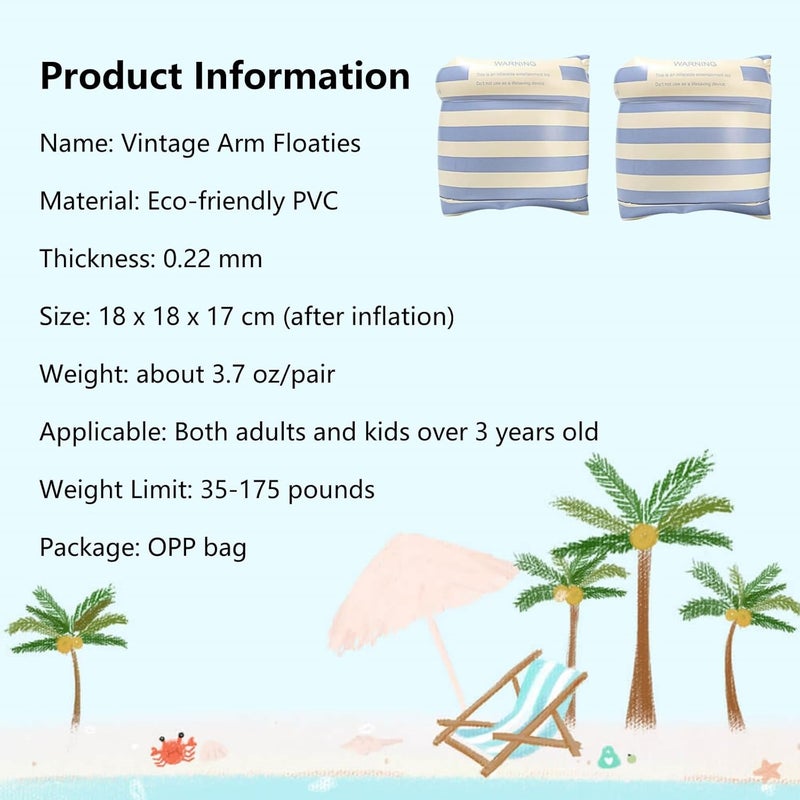 YUNLOVXEE 2-4 Pack Arm Floaties for Kids Adult - Vintage Striped Inflatable PVC Swimming Rings Pool Floats Arm Bands for Kids Adult Toddlers Children 3-5-6-12 Years - Image 2